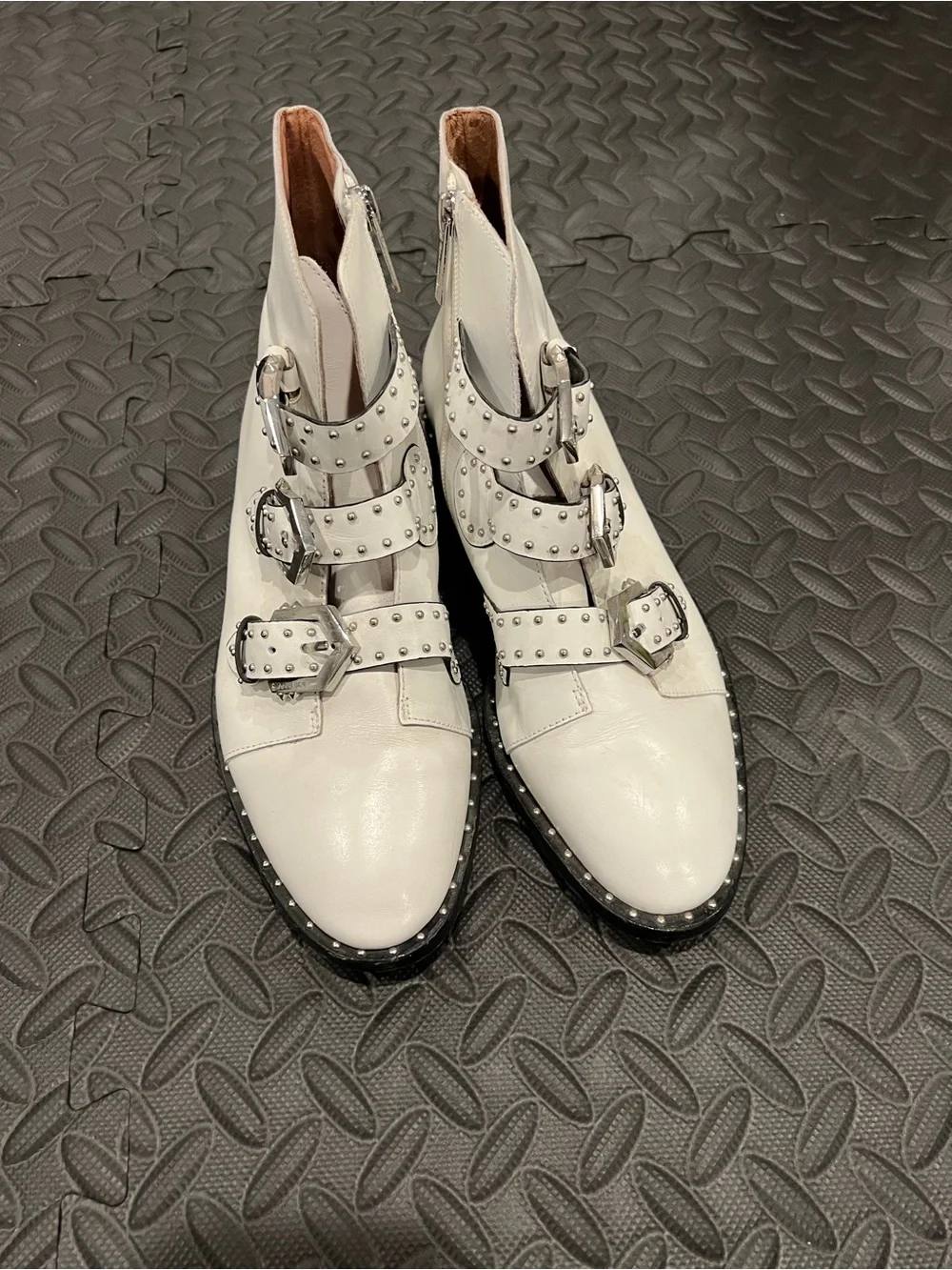 Gianni Bini White Studded Triple-Buckle Ankle Boots